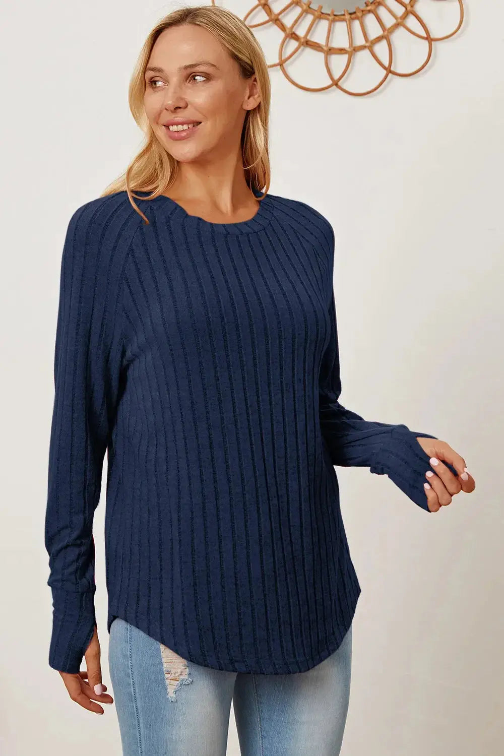 Basic Bae Full Size Ribbed Thumbhole Sleeve T-Shirt - Love Salve